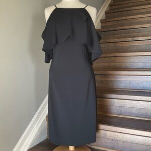 Badgley Mischka Midnight Ruffle Midi Dress